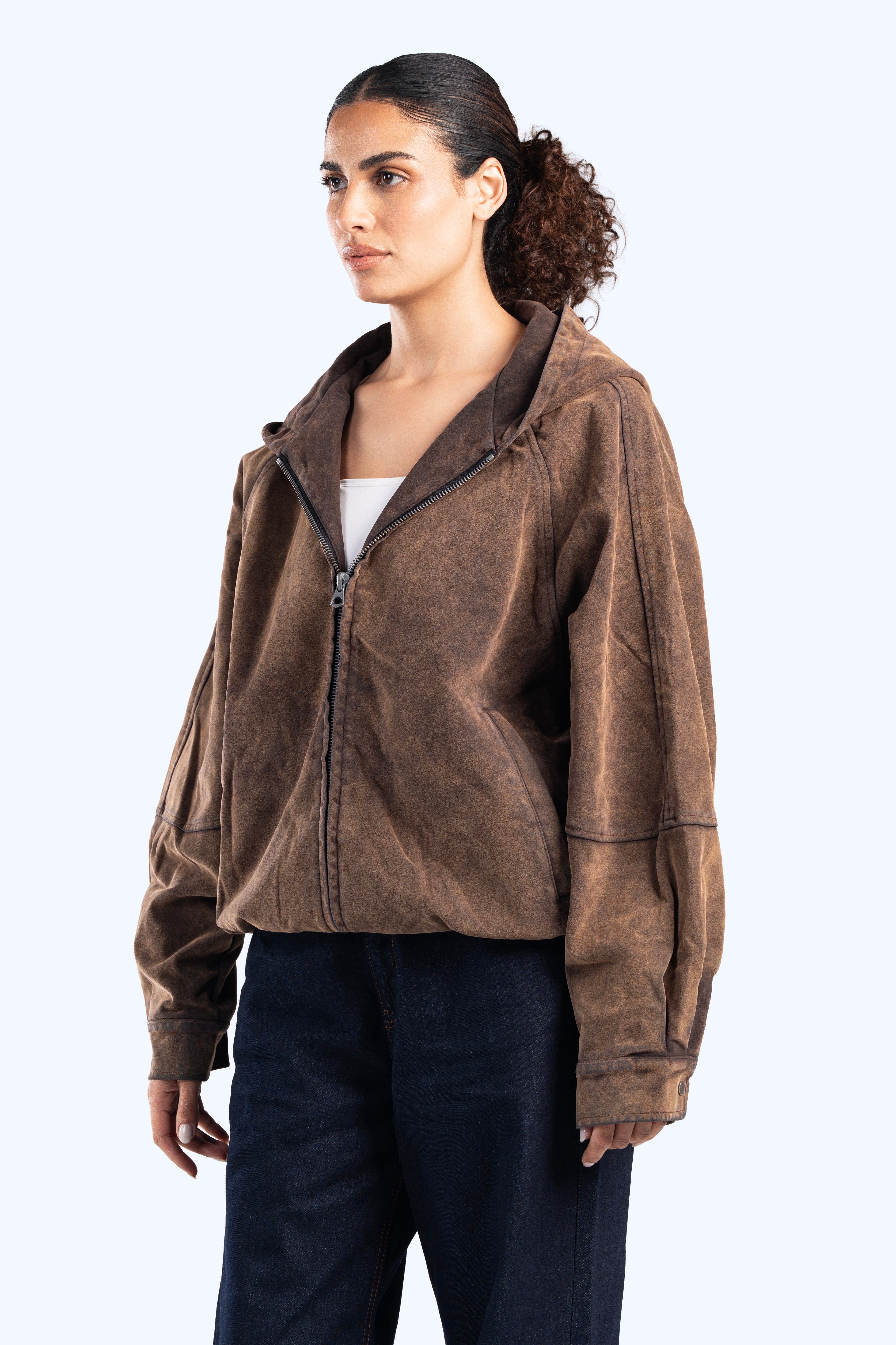 Faux suede bomber jacket