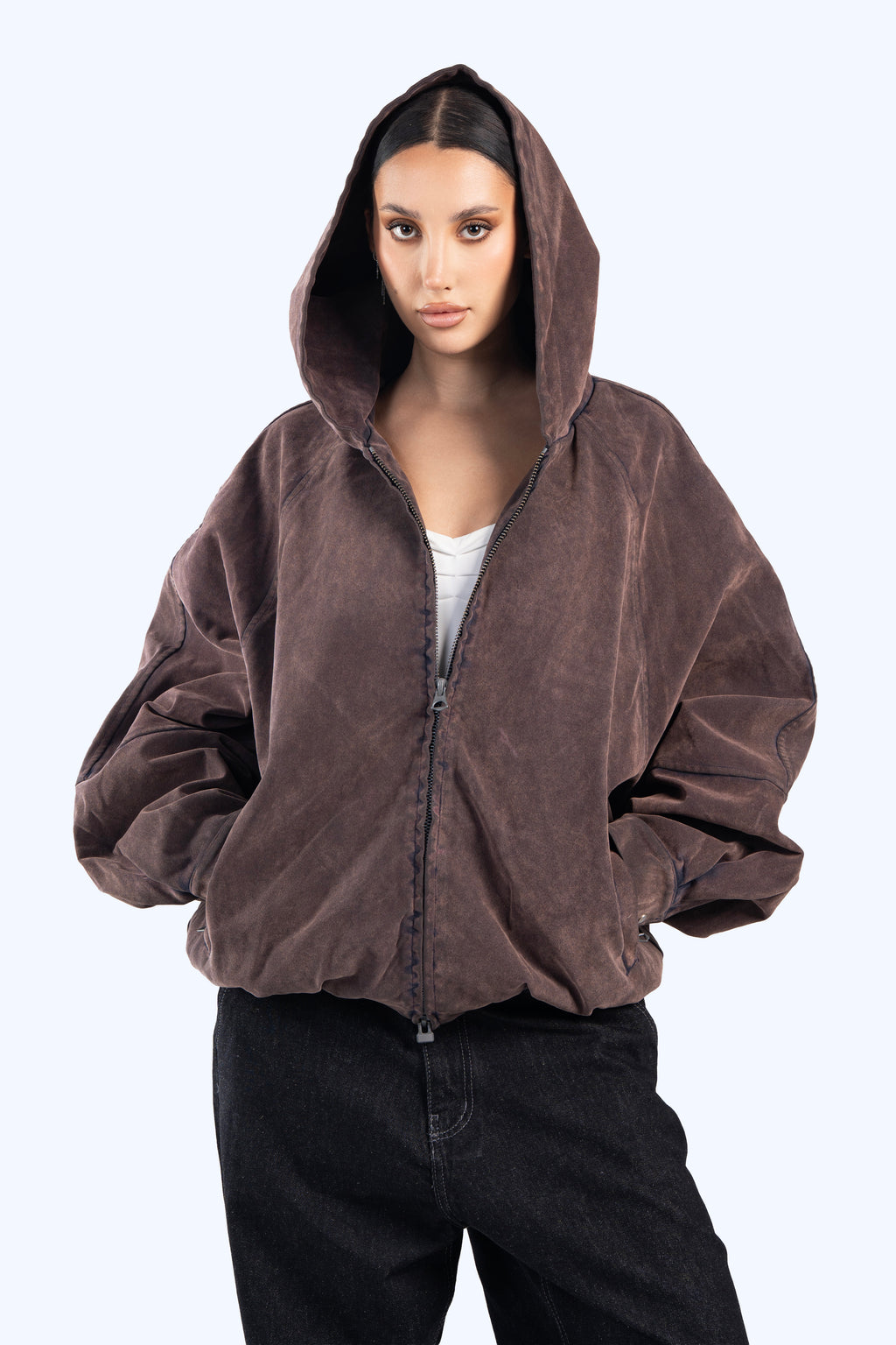 Faux suede bomber jacket