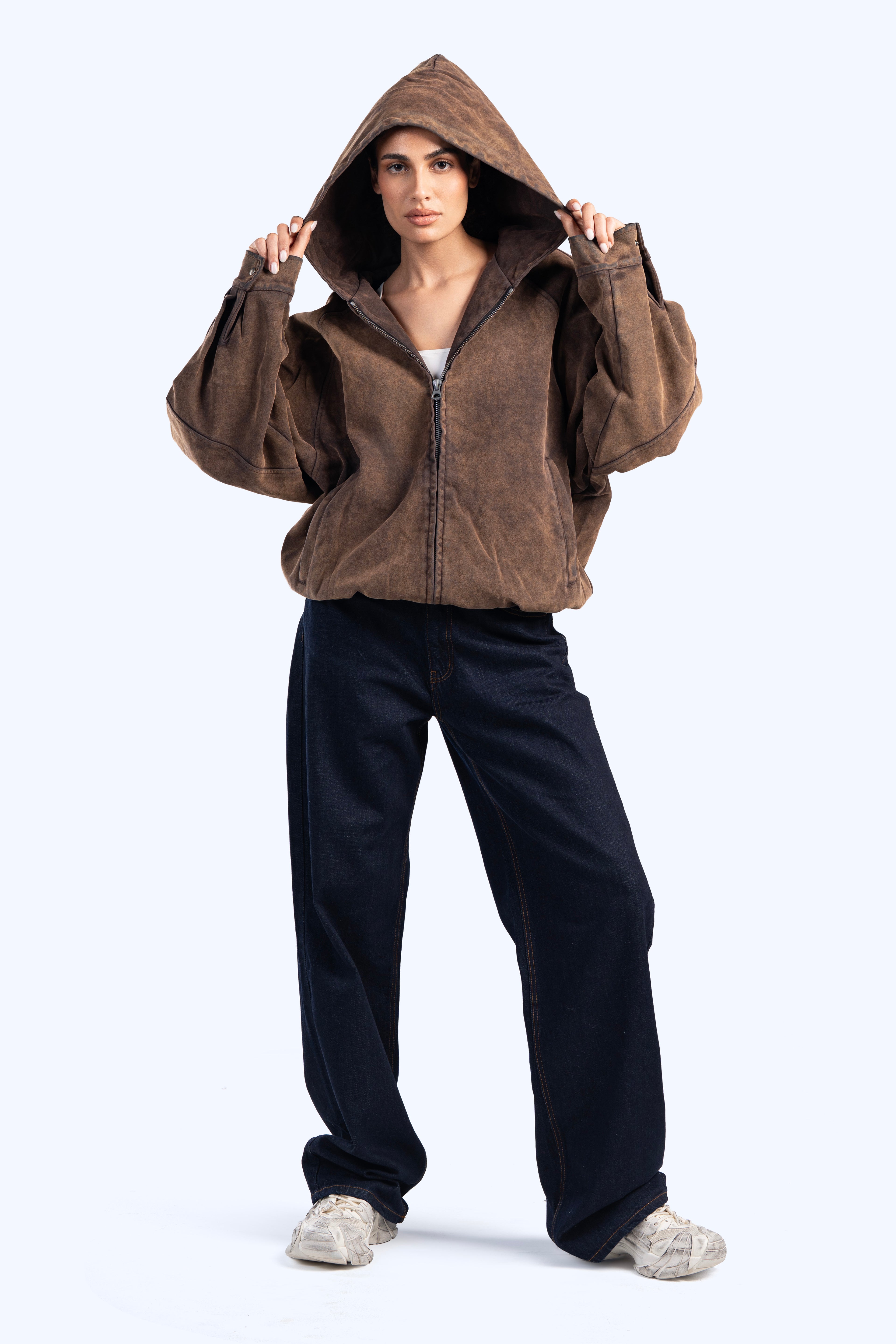 Faux suede bomber jacket