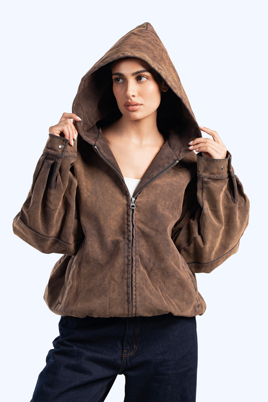 Faux suede bomber jacket