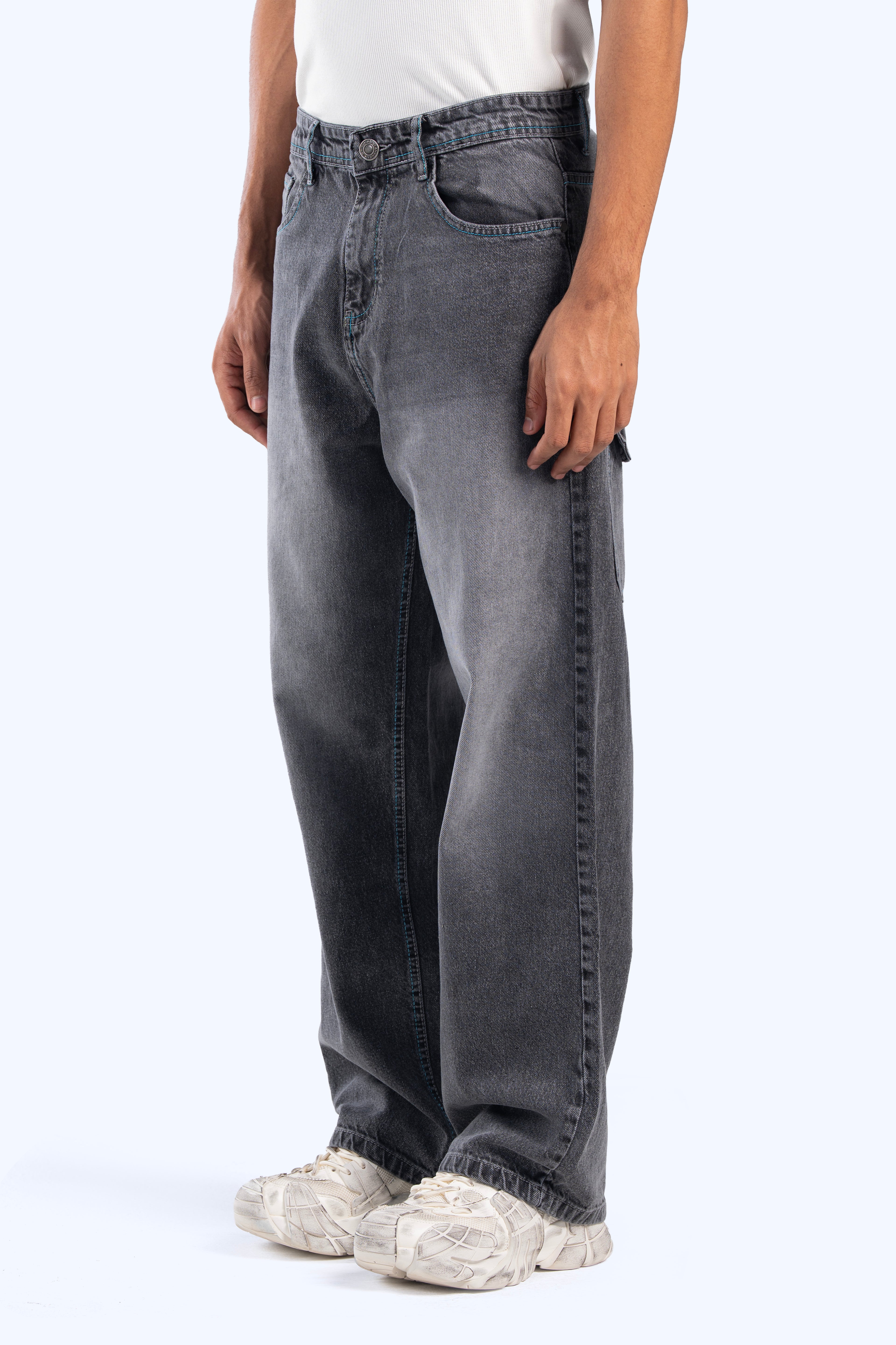 wide leg washed denim