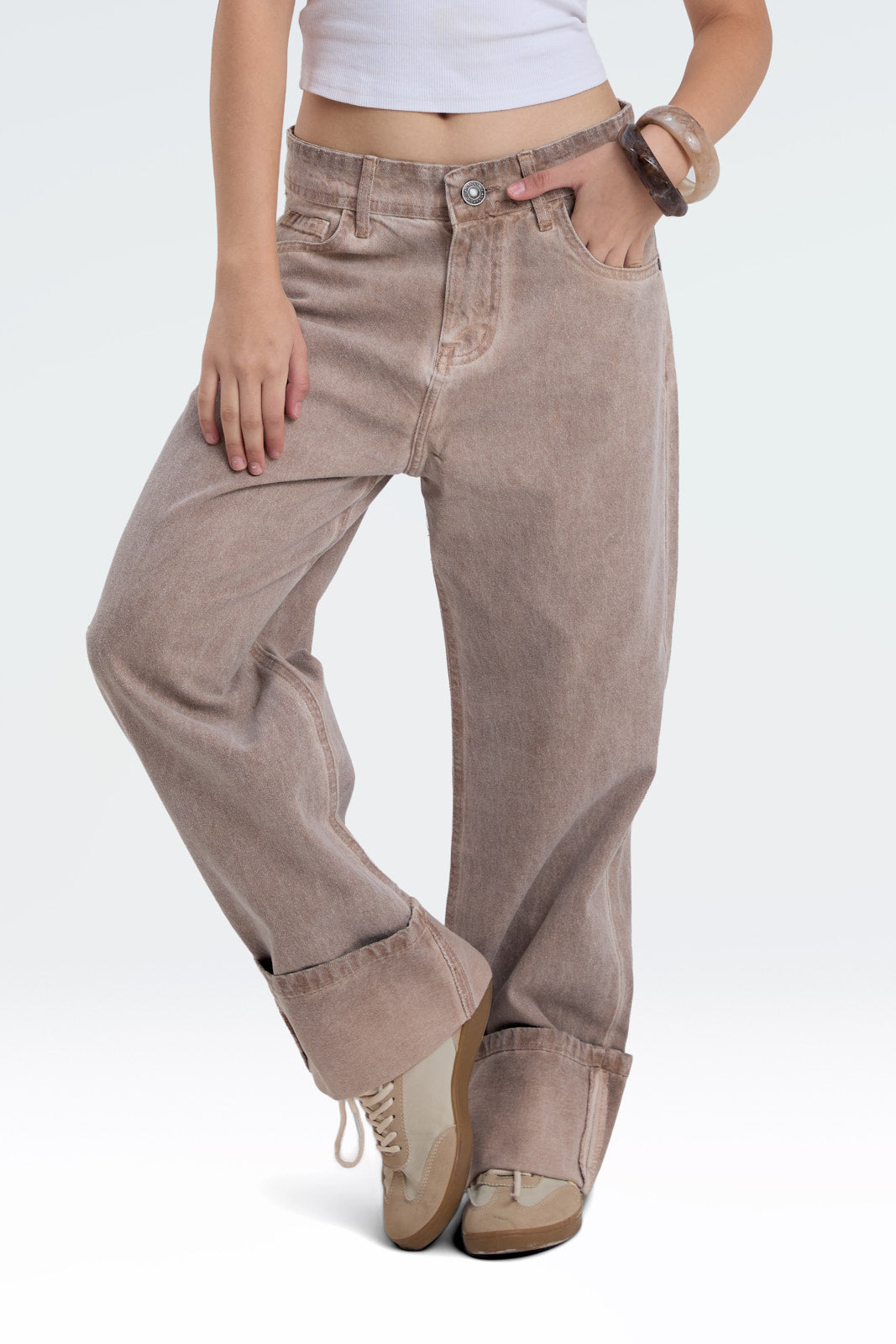 wide leg washed effect jeans