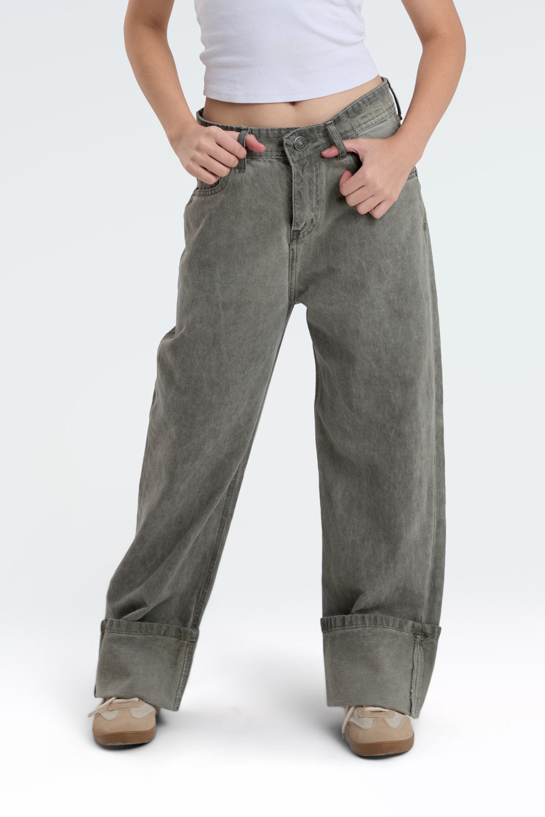 wide leg washed effect jeans