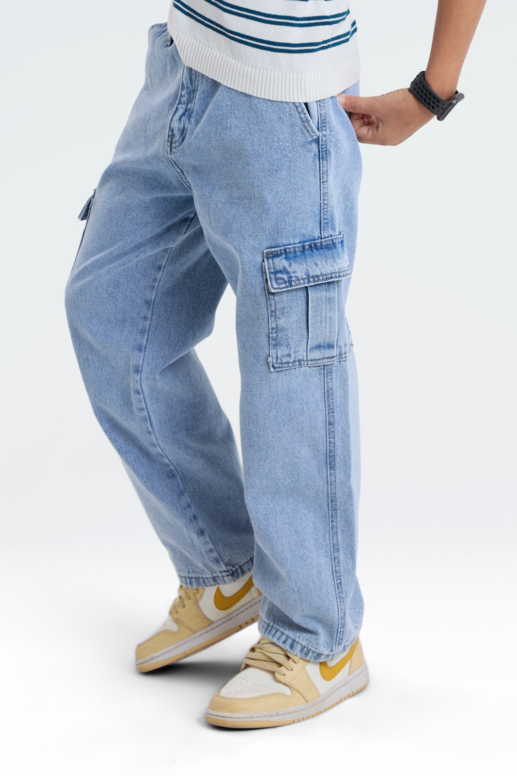 wide leg side pocket jeans