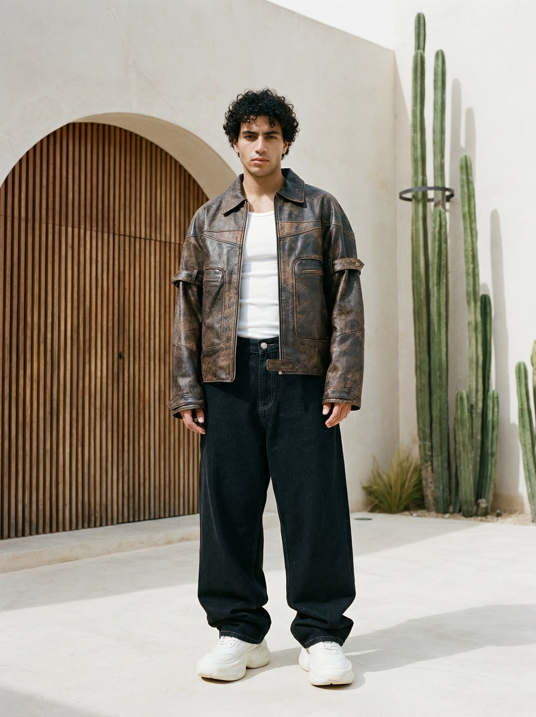 stone detailed distressed natural leather ( one of a kind )