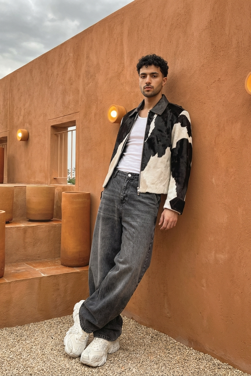 Cow hide natural leather jacket ( one of a kind )