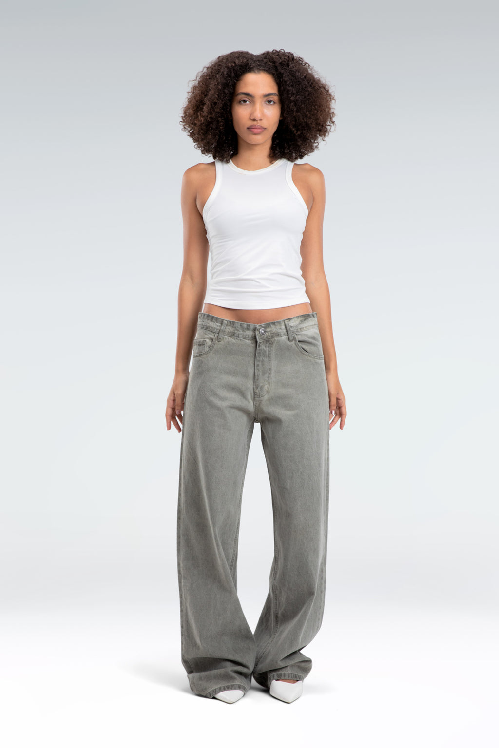 wide leg washed effect jeans