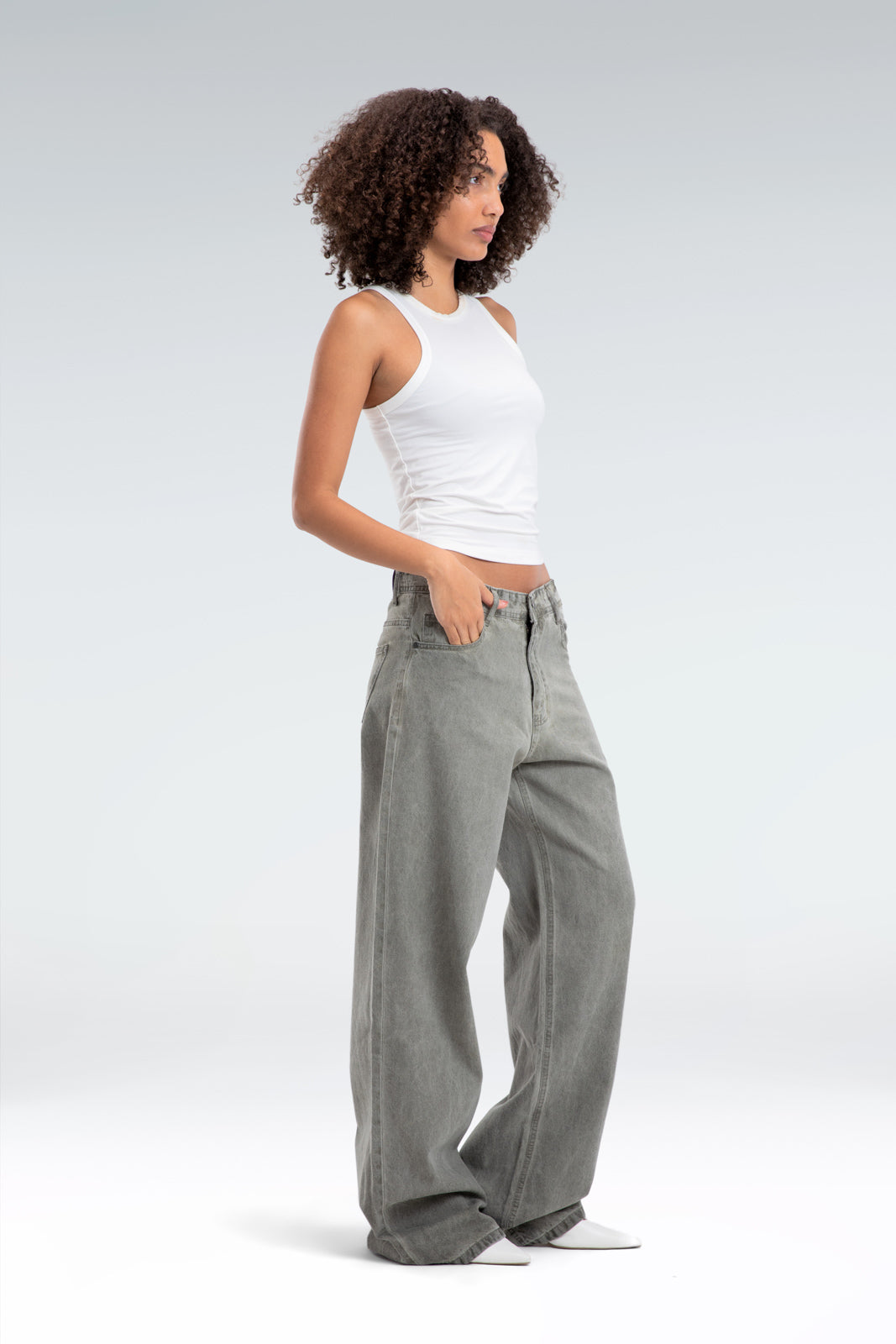 wide leg washed effect jeans