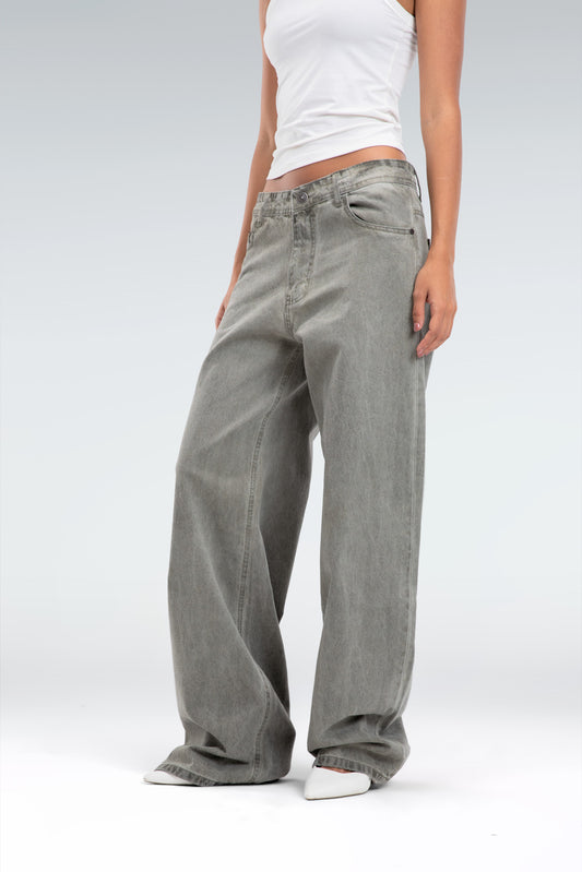 wide leg washed effect jeans