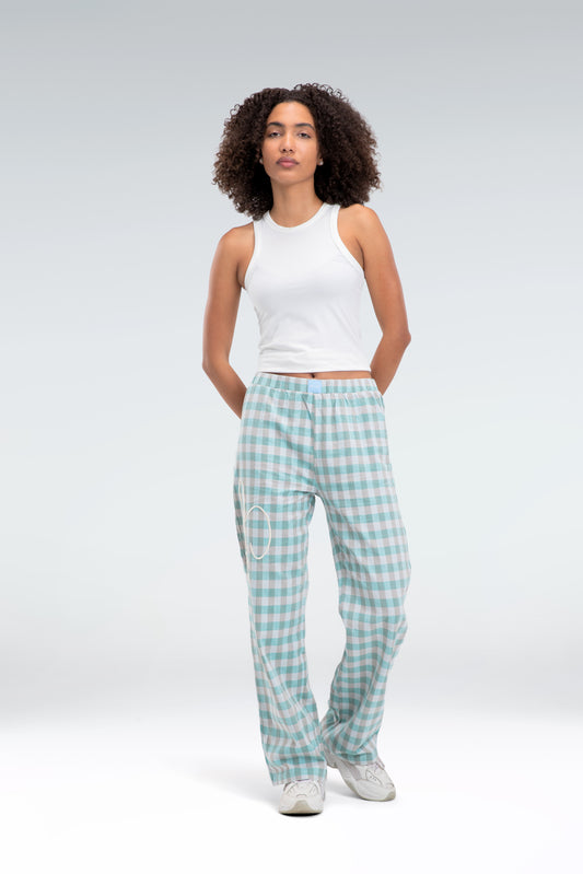cotton linen checkered pants