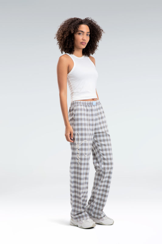 cotton linen checkered pants