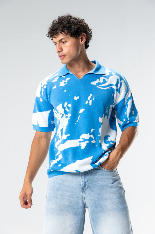 graphic knit polo shirt