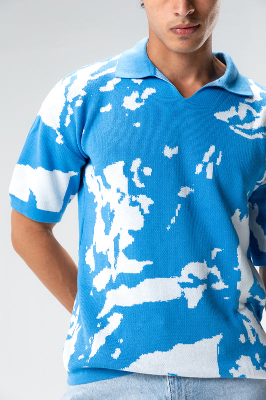 graphic knit polo shirt