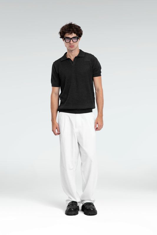 open work polo shirt