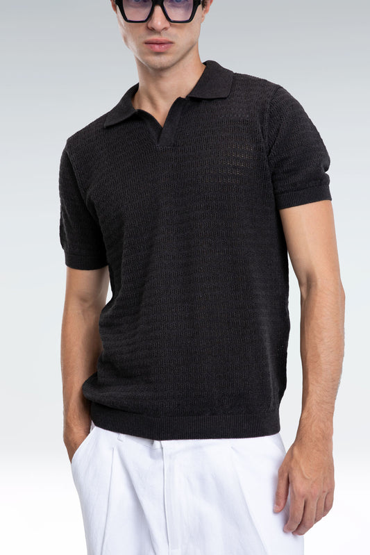 open work polo shirt