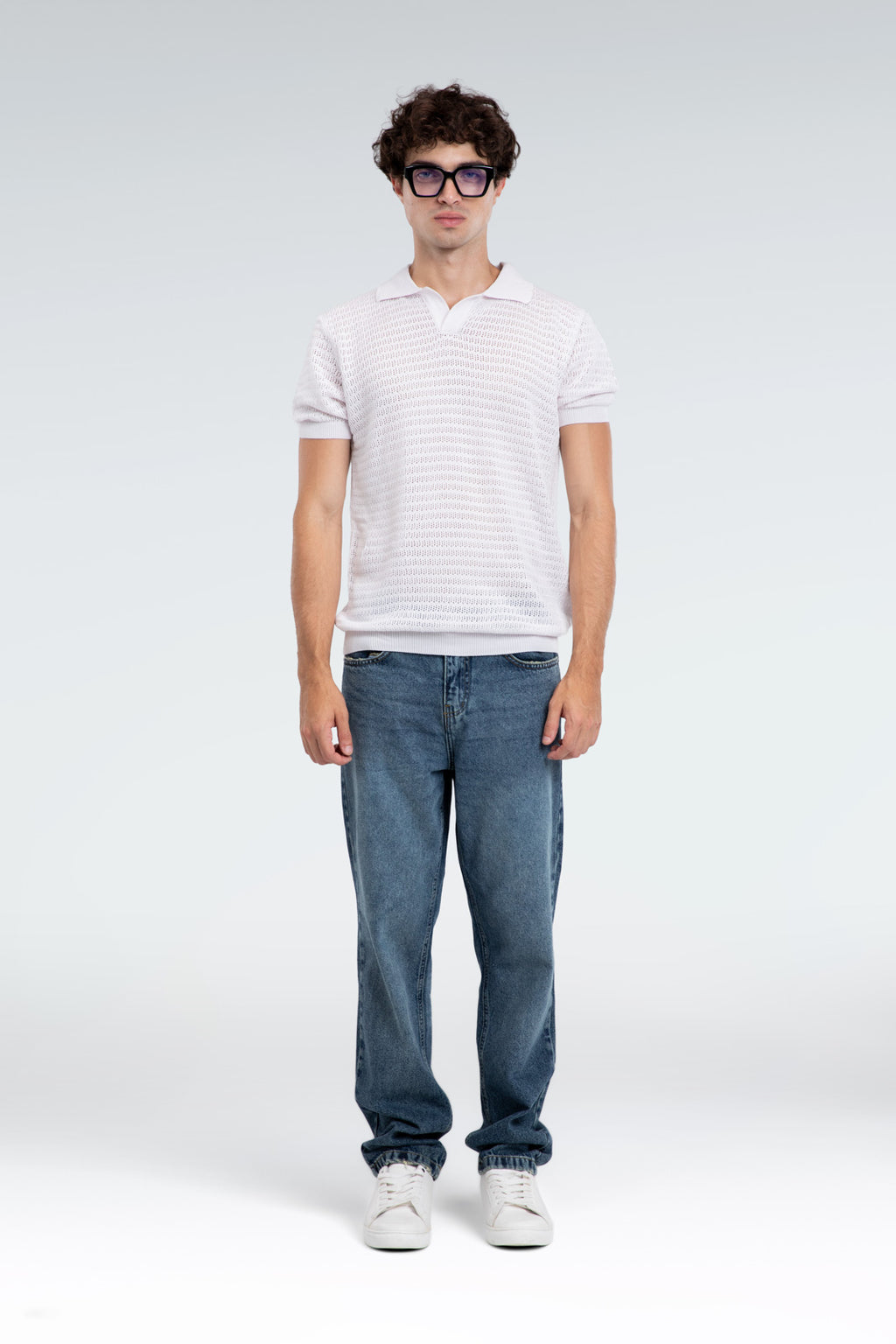 open work polo shirt