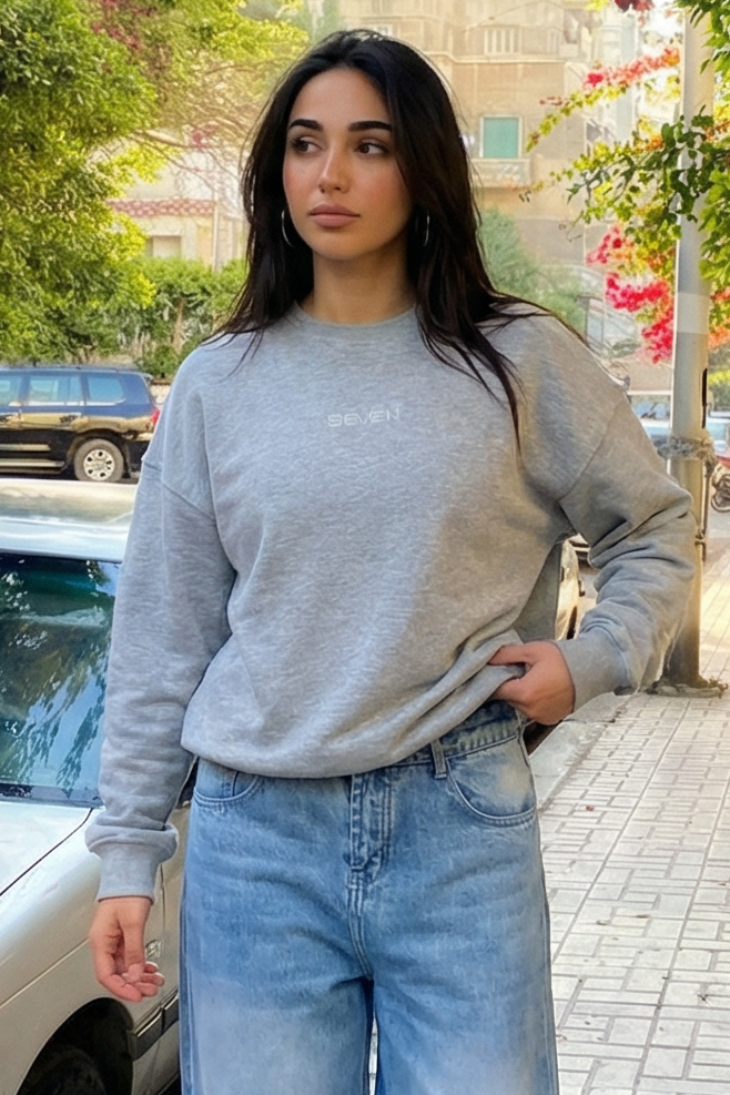 printed crew neck sweatshirt