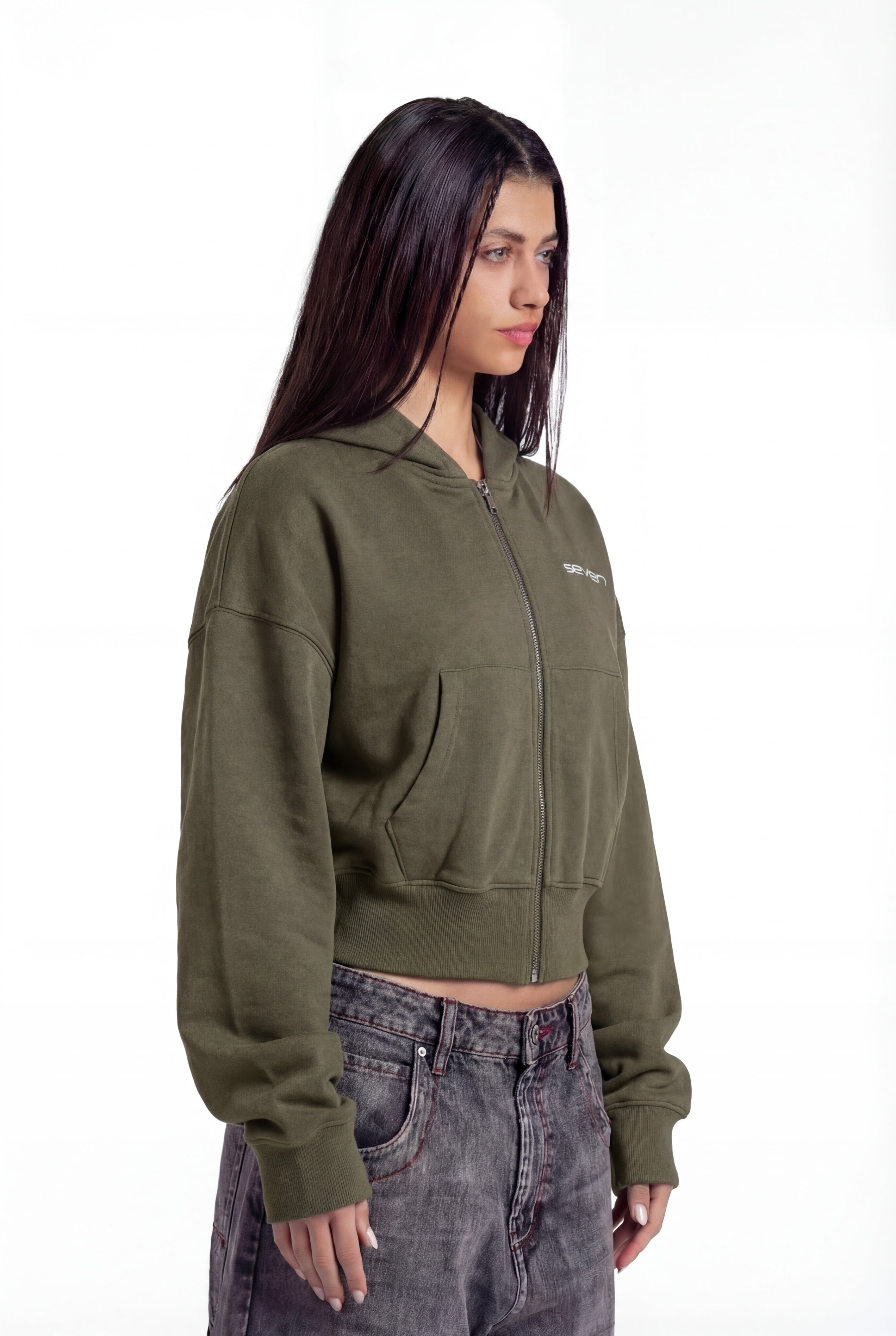 Cropped zipper sweatshirt