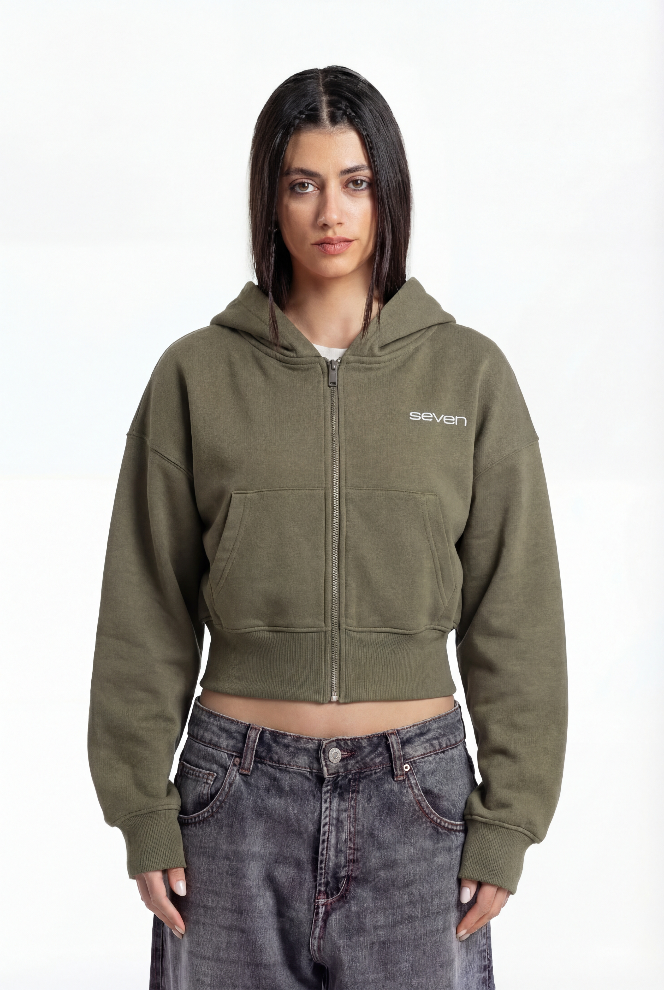 Cropped zipper sweatshirt