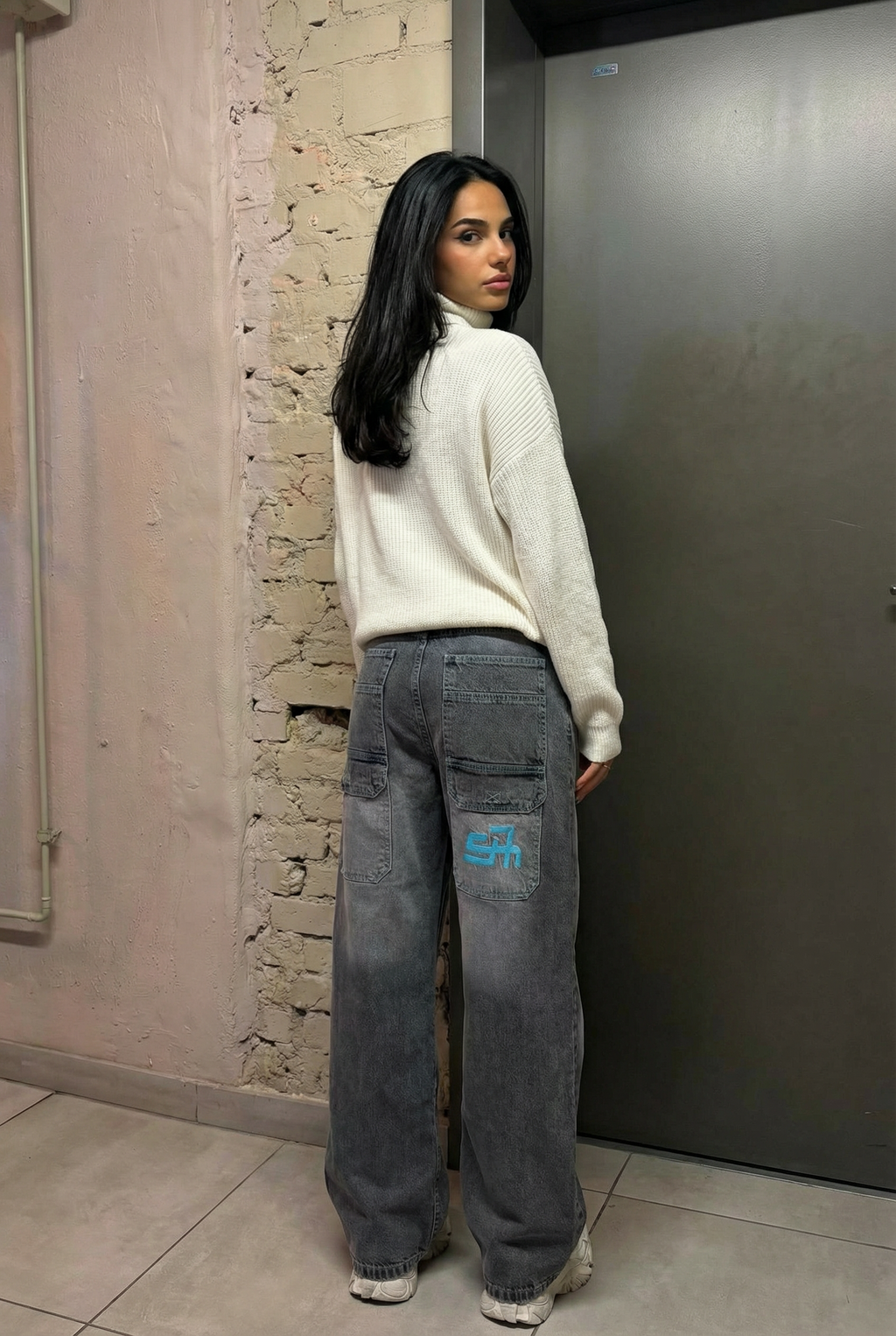 wide leg washed denim