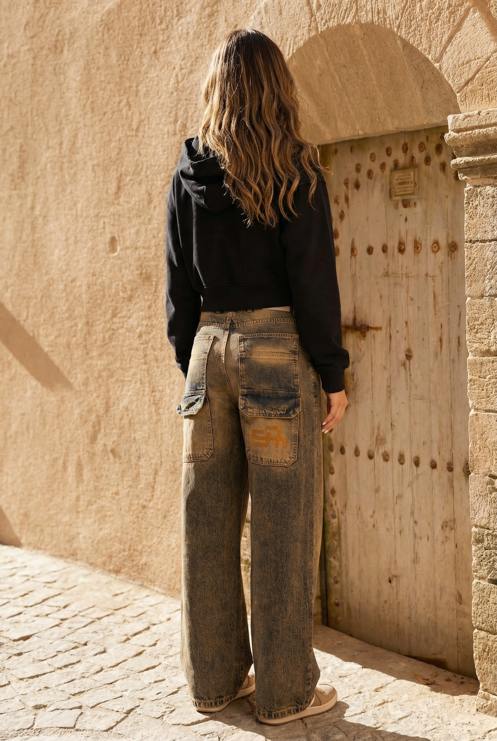 wide leg washed denim