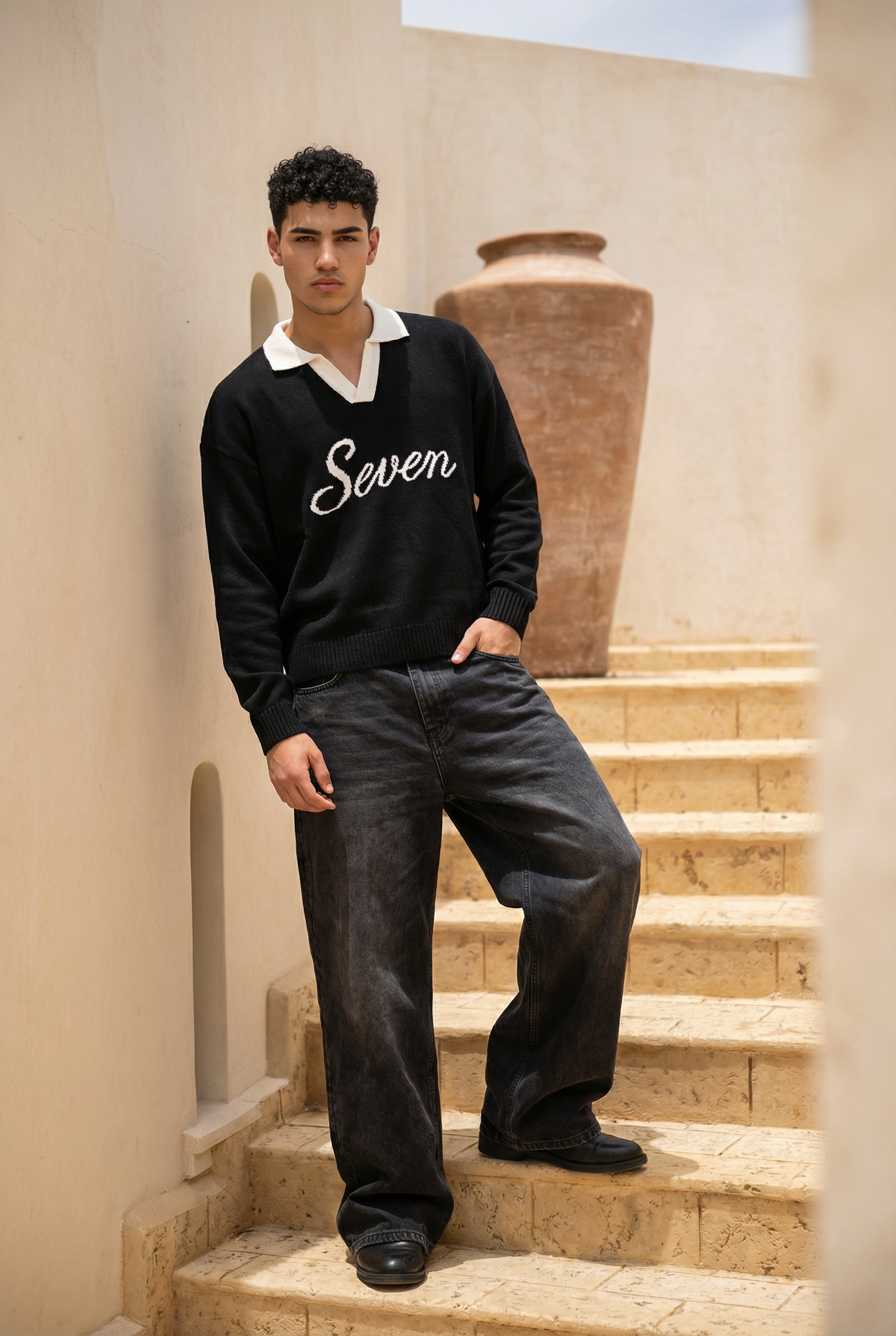 Relaxed fit knit polo