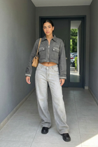 cropped fit denim jacket