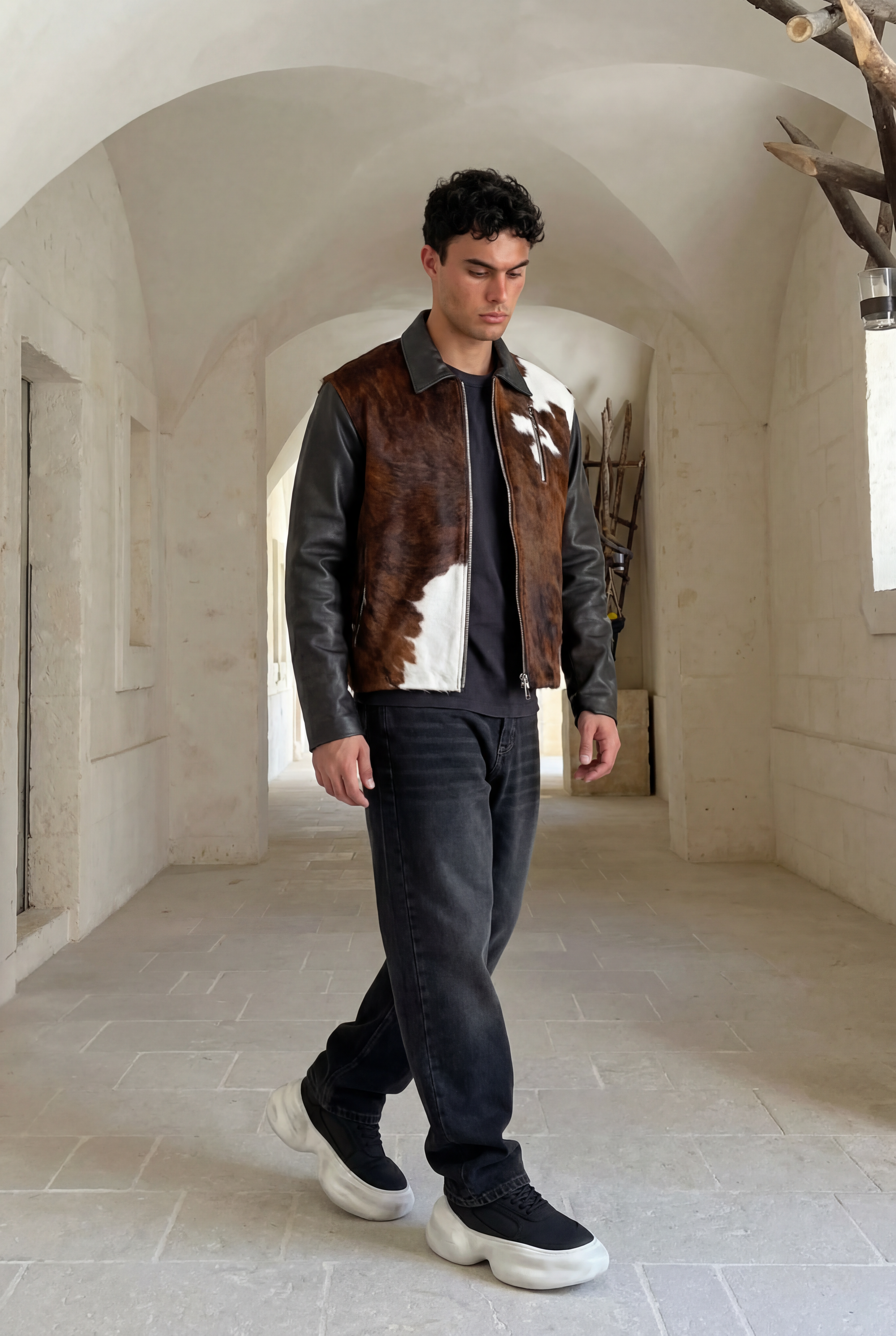 cow hide natural leather jacket ( one of a kind )