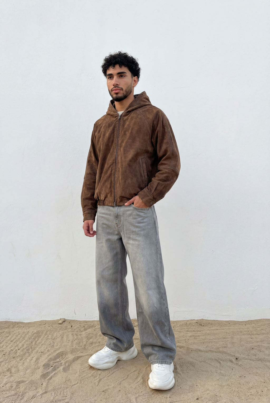 Faux suede bomber jacket