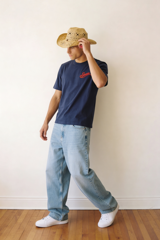 Dark blue embroidered seven Tshirt