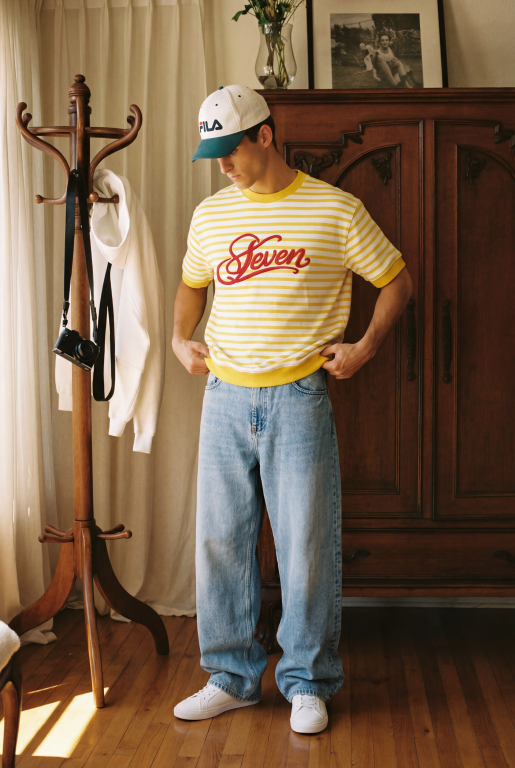 YellowxRed stripped embroidered tshirt