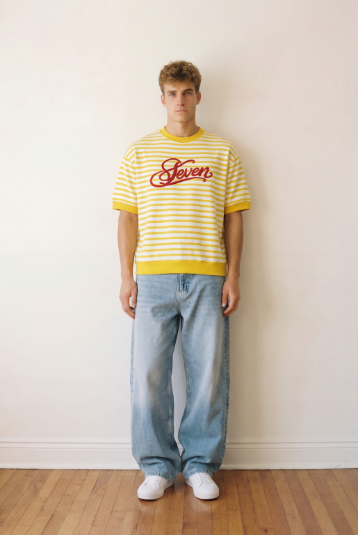 YellowxRed stripped embroidered tshirt