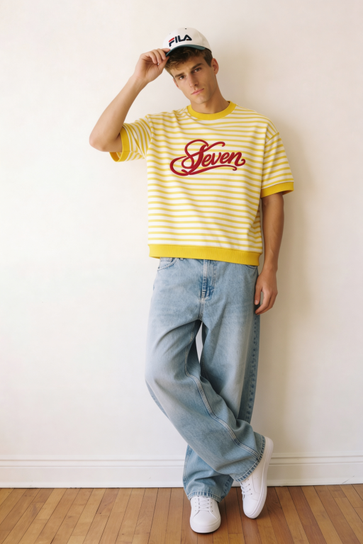 YellowxRed stripped embroidered tshirt