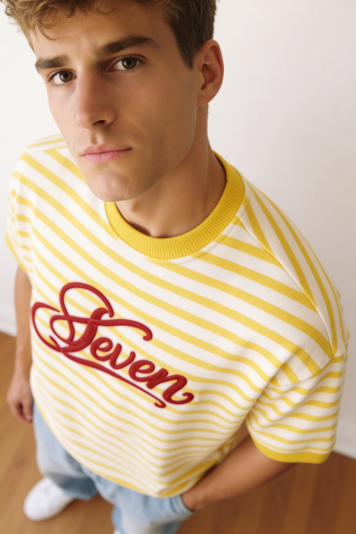 YellowxRed stripped embroidered tshirt