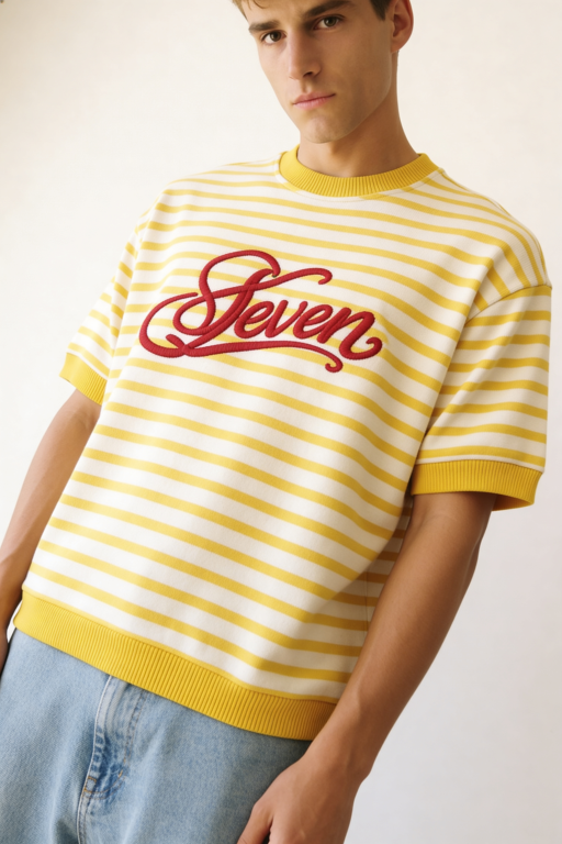 YellowxRed stripped embroidered tshirt