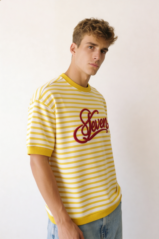 YellowxRed stripped embroidered tshirt