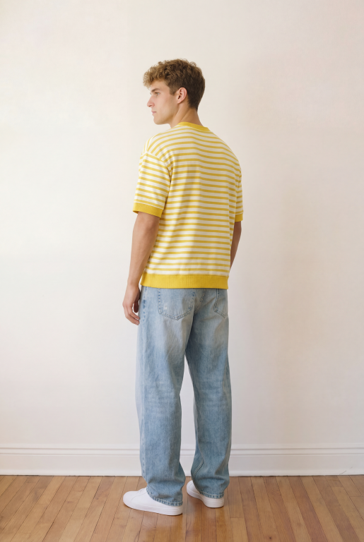 YellowxRed stripped embroidered tshirt
