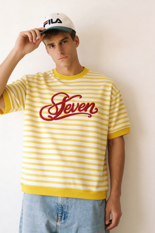 YellowxRed stripped embroidered tshirt