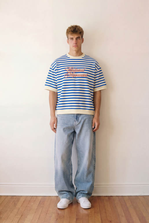 whitexblue stripped embroidered tshirt