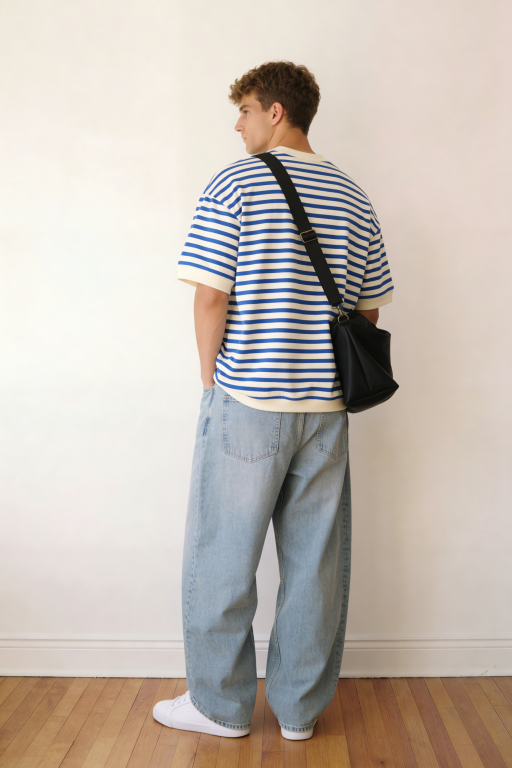 whitexblue stripped embroidered tshirt