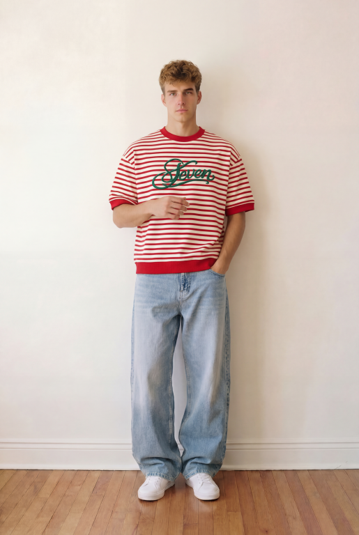 RedxGreen striped embroidered Tshirt