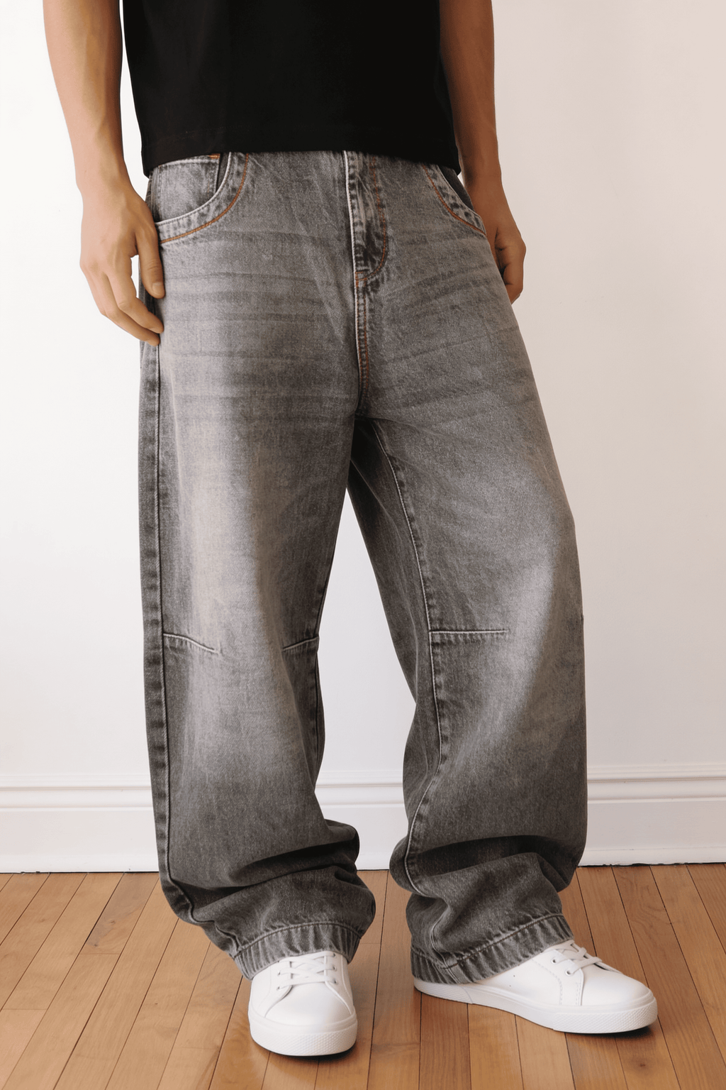 Grey embroidered seven baggy jeans