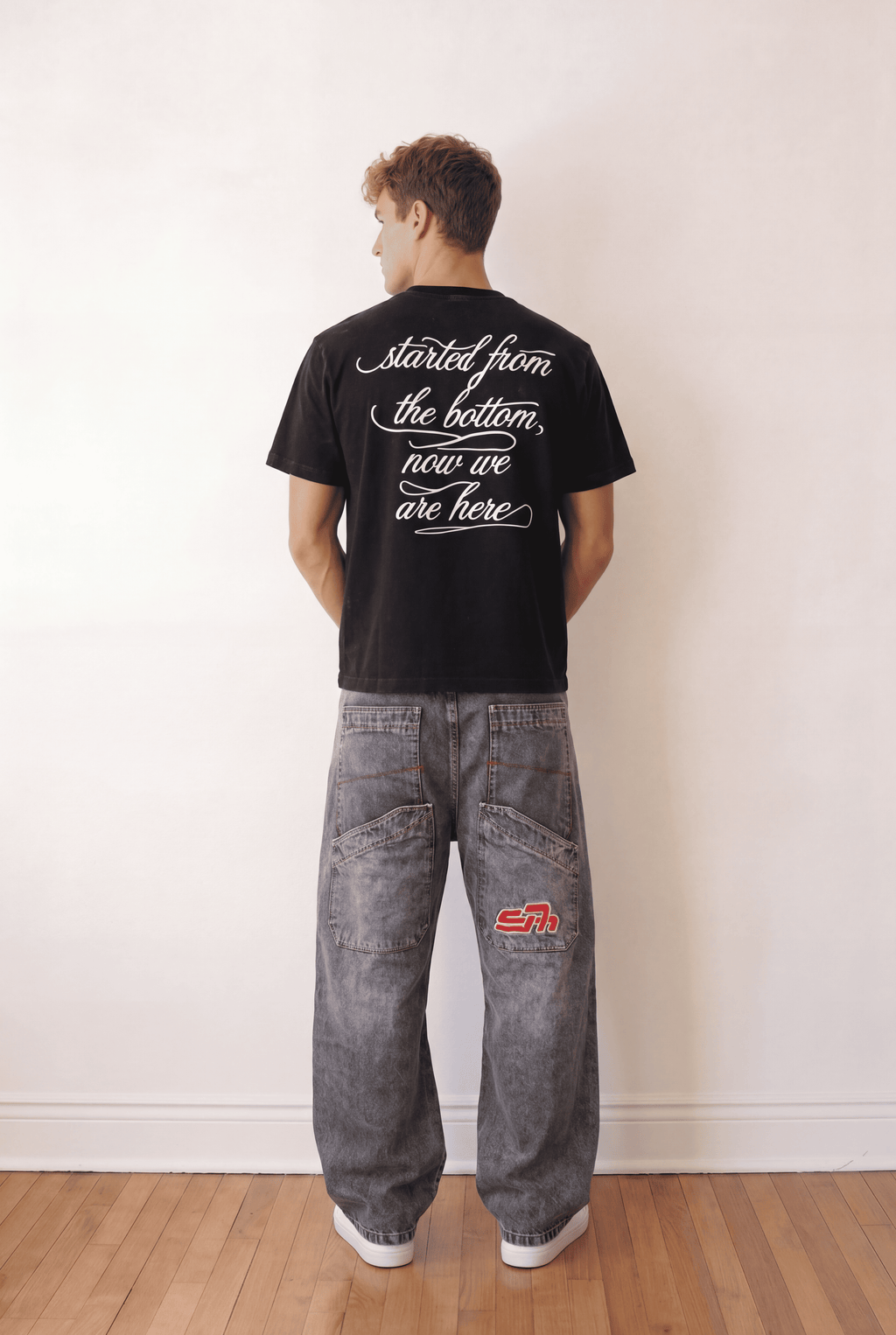 Grey embroidered seven baggy jeans