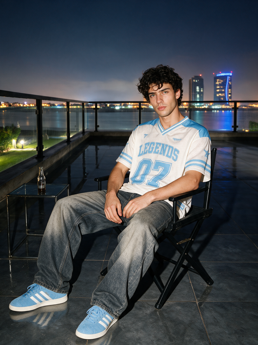 Varsity Football T-Shirt – Sky Blue & White