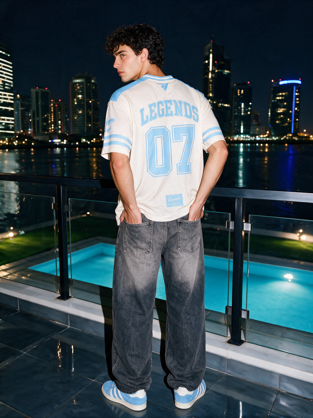 Varsity Football T-Shirt – Sky Blue & White