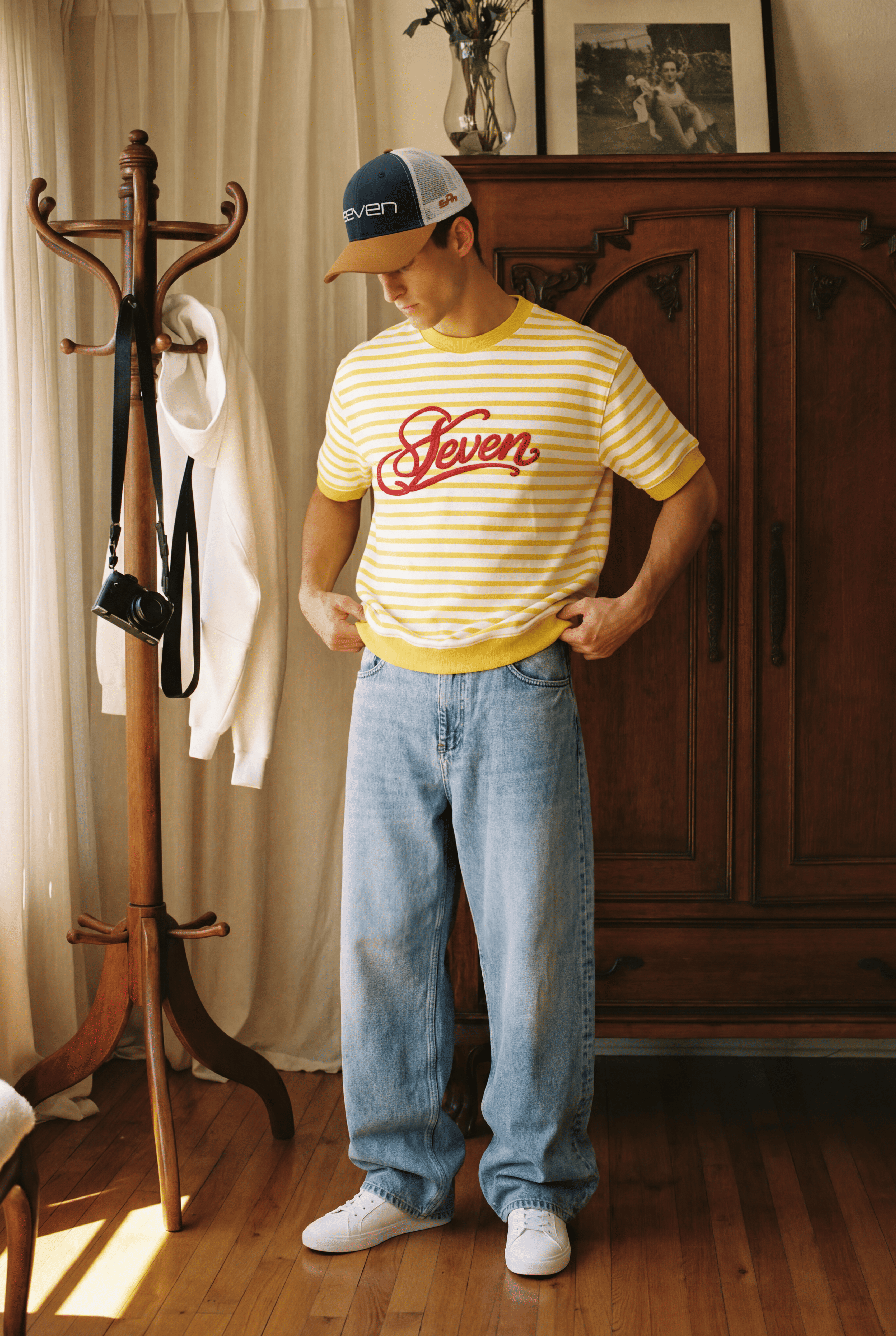 YellowxRed stripped embroidered tshirt