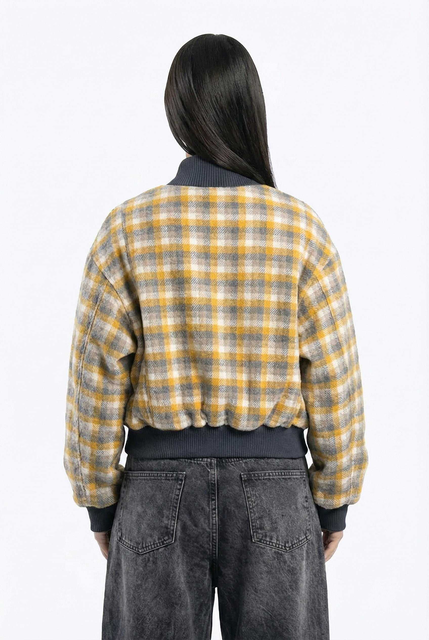 bomber jacket with a checkered pattern