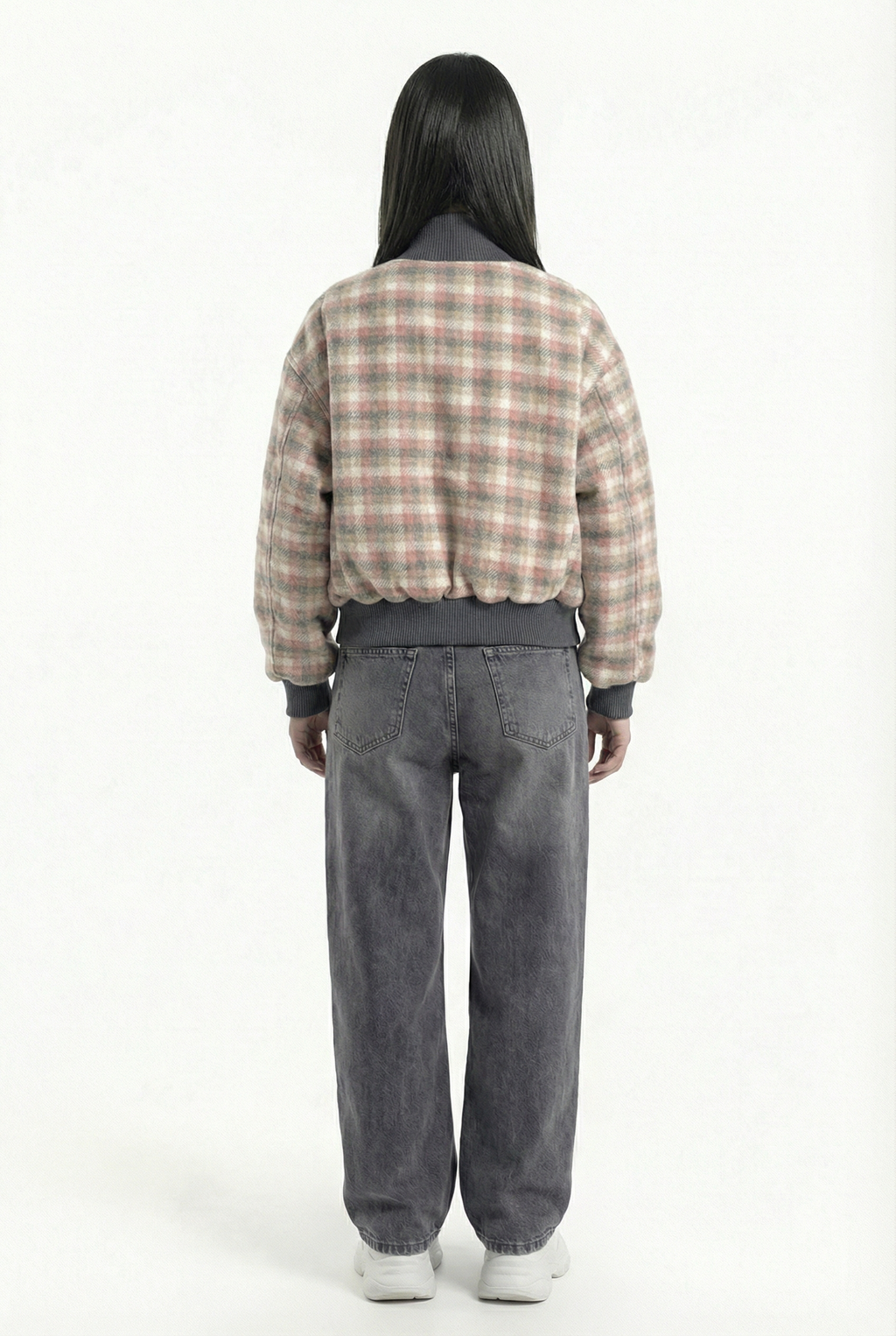 bomber jacket with a checkered pattern