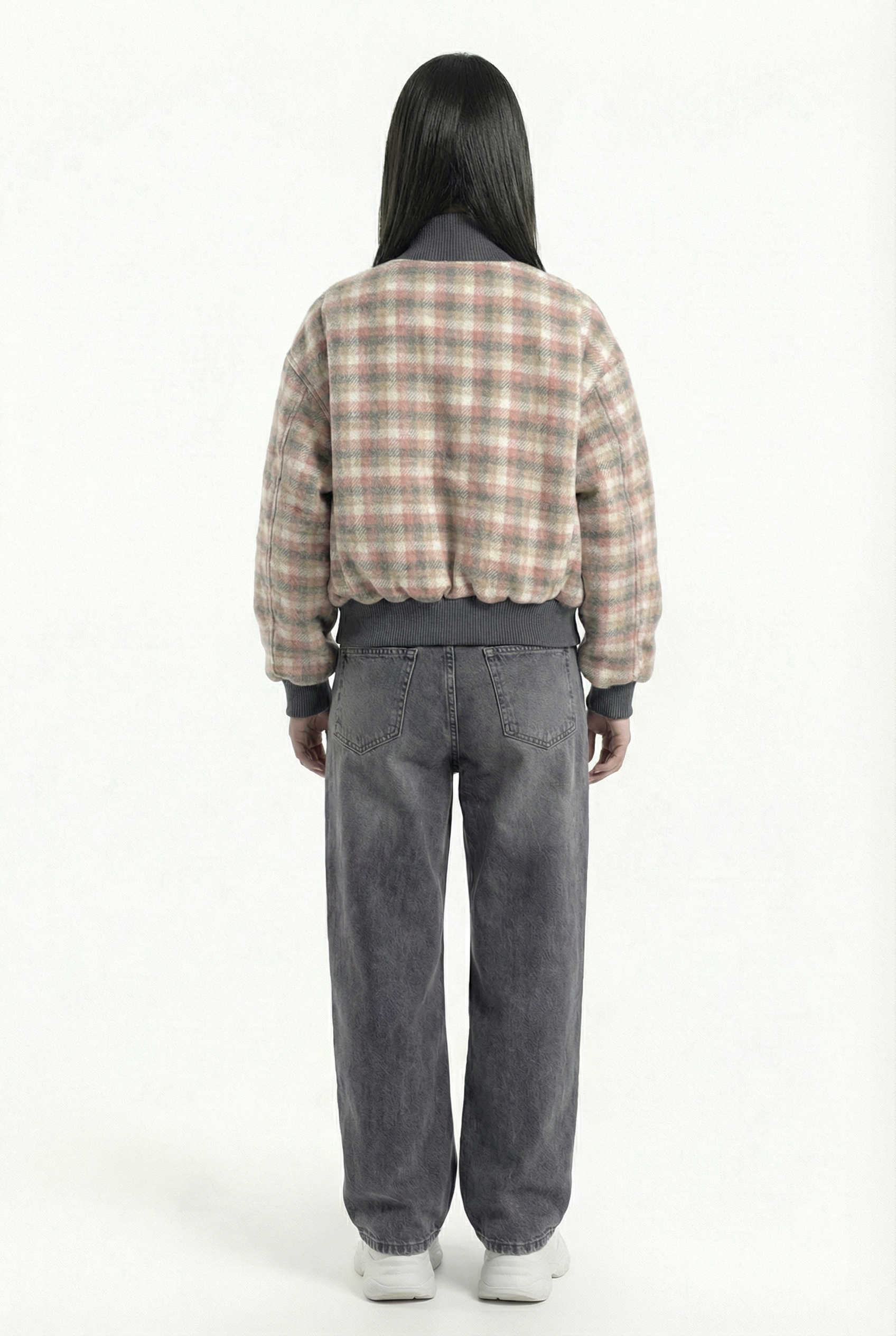 bomber jacket with a checkered pattern