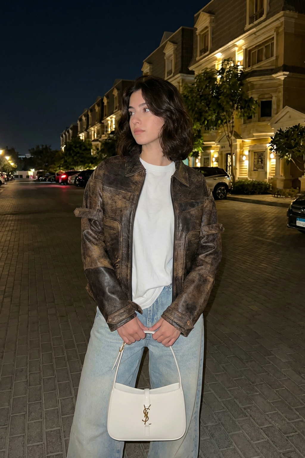 stone detailed distressed natural leather ( one of a kind )